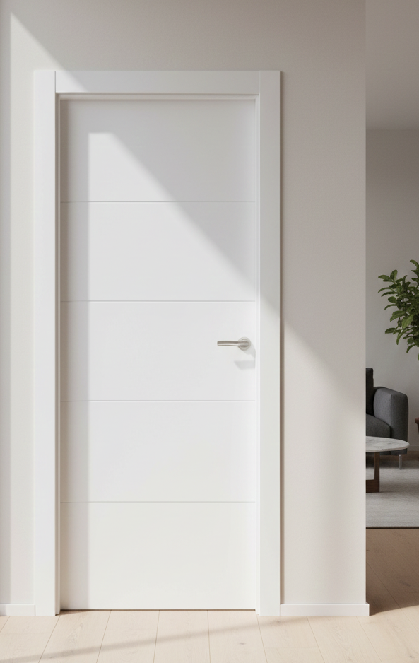 detalle de la puerta interior con 4 rayas lacada blanca
